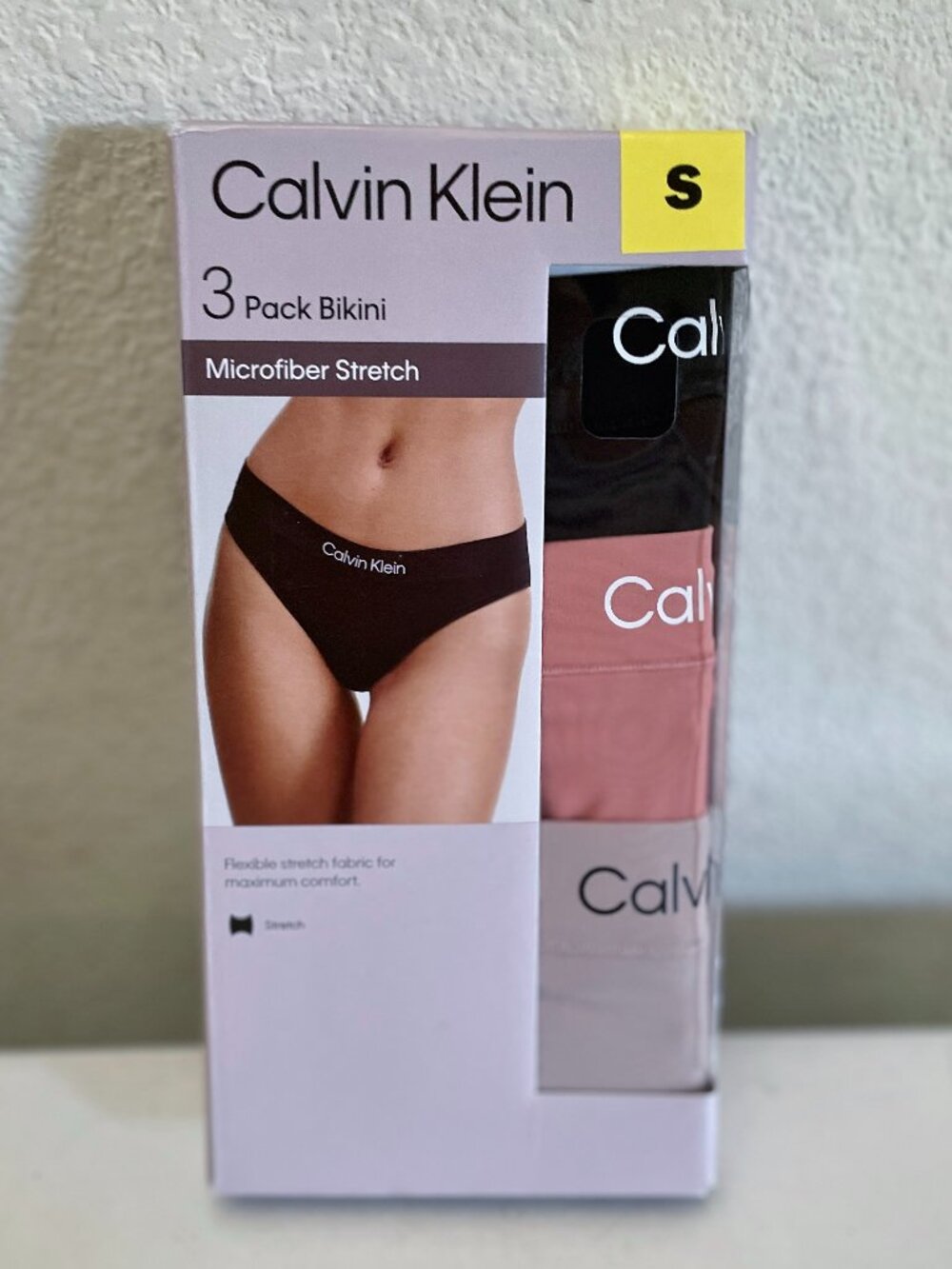 NEW Calvin Klein 3 Pack Bikini Panties S LOGO Microfiber Stretch Underwear